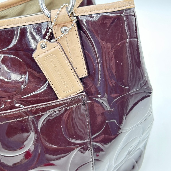 Coach Ashley Patent Leather Framed Carryall F2487 Brown Embossed C Bag - Picture 5 of 11